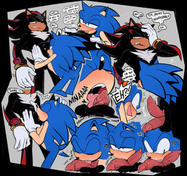 2_penises added_anatomy andromorph animal_genitalia animal_penis anthro balls becoming_erect black_body black_nose blue_body bodily_fluids clothing countershade_torso countershading dialogue diphallism duo fangs fellatio fluffy fluffy_chest genital_fluids genitals glistening glistening_nose gloves green_eyes half-erect handwear head_spines heart_eyes heart_symbol intersex licking male markings multi_genitalia multi_penis open_mouth oral penile penis penis_lick pink_tongue pointy_ears precum question_mark quills_(anatomy) red_markings red_penis sex sheath surprised teeth text tongue vulva shaddycatz sega sonic_the_hedgehog_(series) shadow_the_hedgehog sonic_the_hedgehog eulipotyphlan hedgehog mammal english_text hi_res