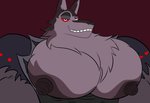 anthro bedroom_eyes big_nipples big_pecs chest_tuft eye_scar eyebrows facial_scar fur grey_body grey_fur grin huge_nipples huge_pecs looking_at_viewer male maroon_background muscular muscular_anthro muscular_male narrowed_eyes neck_tuft nipples pecs raised_eyebrow red_sclera scar seductive sharp_teeth simple_background smile smirk solo teeth tuft white_eyes muscleartguy helluva_boss mythology vortex_(helluva_boss) canid canid_demon canine canis demon hellhound mammal mythological_canine mythological_creature wolf 2021 absurd_res hi_res