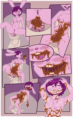 anthro anus areola blush breasts buckteeth butt dirty_anus eating_feces enjoying_feces eyes_closed feces feces_in_mouth feces_in_own_mouth feces_on_body feces_on_breasts feces_on_face feces_on_hand feces_on_tongue feces_pile female female_pooping fingering fingering_self fur genitals hair holding_feces long_ears masturbation medium_breasts navel nipples nude nude_anthro nude_female open_mouth open_smile outline pink_body pink_fur pooping pooping_in_hand pooping_on_self purple_hair scatplay sitting sitting_on_toilet smearing_feces smile solo teeth toilet tongue tongue_out touching_feces vaginal vaginal_fingering vaginal_masturbation vulva white_outline scaty lagomorph leporid mammal rabbit 5:8 absurd_res comic hi_res