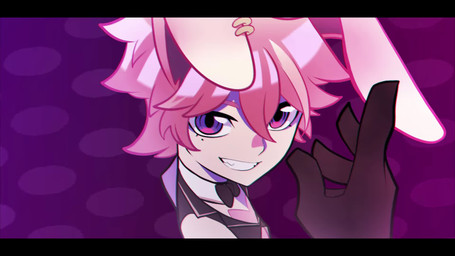 5_fingers abs athletic athletic_male buckteeth clothing duo ear_piercing fingers hair long_ears male navel nipple_piercing nipples pecs piercing pink_hair playboy_outfit scut_tail short_tail style_emulation tail tearing_clothing teeth torn_clothing jonottoday panty_and_stocking_with_garterbelt vchiban vtuber roy_chiato animal_humanoid humanoid lagomorph lagomorph_humanoid leporid_humanoid mammal mammal_humanoid rabbit_humanoid 16:9 2d_animation animated frame_by_frame hi_res short_playtime sound webm widescreen