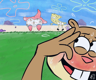 anthro blush bodily_fluids butt clothing embarrassed female flower_cloud_(spongebob) grass looking_at_viewer male open_mouth outside plant presenting presenting_hindquarters sand smile sponge sweat underwear salacious_t nickelodeon spongebob_squarepants patrick_star sandy_cheeks spongebob_squarepants_(character) aquatic asterozoan echinoderm mammal rodent sciurid starfish tree_squirrel 2025 6:5 absurd_res hi_res