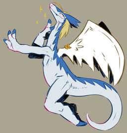 anthro blonde_hair blue_body feathered_wings feathers furgonomics furry-specific_piercing hair long_neck male multicolored_body nude piercing pose semi-anthro simple_background smile solo sparkles tail thick_tail two_tone_body white_body wing_piercing wings flookz legendz mythology shiron dragon mythological_creature mythological_scalie scalie windragon 2026