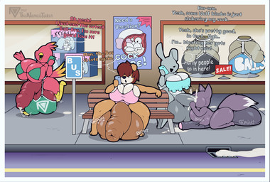 anthro ball_bra balls big_balls big_breasts big_penis bodily_fluids bottomless breasts casual_nudity casual_sex cellphone city clothed clothing cock_vore cum cum_inflation cum_inside darkened_balls darkened_genitalia darkened_penis dialogue dipstick_tail electronics endosoma faceless_character feathers flaccid foreskin fur genital_fluids genitals grey_body grey_fur group gynomorph huge_balls huge_breasts huge_penis hyper hyper_balls hyper_breasts hyper_genitalia hyper_penis hypercasual inflation intersex markings onomatopoeia oral orange_body orange_fur outside penile penis phone red_body red_feathers safe_vore sex short_stack soft_vore sound_effects street tail tail_markings text thick_thighs unretracted_foreskin vore wide_hips thisnameistaken dori_(thisnameistaken) avian bird canid canine canis domestic_dog lagomorph leporid mammal rabbit wolf english_text hi_res