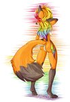 anthro breasts butt dipstick_ears dipstick_tail ear_markings female gloves_(marking) hair leg_markings looking_away markings multicolored_ears multicolored_hair multicolored_tail rainbow_hair side_boob socks_(marking) solo tail tail_markings tattoo coffaefox canid canine fox mammal 2013 hi_res