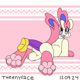 ambiguous_focus ambiguous_gender ambiguous_penetrated anal anal_penetration animated_background big_butt blinking bow_(feature) butt disembodied_penis duo feet foot_focus genitals looking_back looking_pleasured lying male male/ambiguous male_penetrating male_penetrating_ambiguous on_front pawpads penetration penile penile_penetration penis penis_in_ass pink_background sex simple_background solo_focus tail tail_motion tailwag theenyface nintendo pokemon eeveelution generation_6_pokemon pokemon_(species) sylveon 1:1 2d_animation animated loop motion_tweening