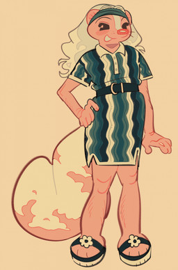 anthro belt blush button_dress clothed clothing crossdressing dress footwear hair hand_on_hip happy long_hair male orange_background pink_body pink_nose sandals shoes simple_background smile solo tail whiskers white_hair skunkes smunker_(skunkes) mammal mephitid skunk 2024 hi_res nonbinary_(lore)
