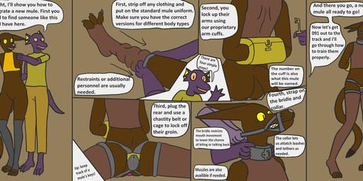 anal anal_penetration anthro arm_cuffs bdsm bondage bound bridle brown_body brown_fur buttplug buttplug_in_ass buttplug_insertion chastity_belt chastity_device dialogue duo female flat_chested forced_dressing fur genitals hands_behind_back male male/female object_in_ass packmule penetration petplay plug_(sex_toy) plug_insertion ponyplay pretending_to_be_scared rape_play roleplay sex_toy sex_toy_in_ass sex_toy_insertion simulation text toeless_legwear vulva yellow_eyes trinitite tory_(trinitite) ahuizotl purple_lizard_(trinitite) comic english_text hi_res