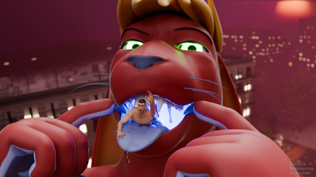 anthro anthro_pred blue_tongue bodily_fluids brown_hair city drooling duo extreme_size_difference female fur glowing glowing_eyes green_eyes hair imminent_vore in_mouth larger_anthro larger_male larger_pred long_ears looking_at_viewer macro male male_prey micro mouth_play mouth_shot nude open_mouth oral_vore outside plantigrade red_body red_fur saliva saliva_string size_difference smaller_human smaller_male tan_body teeth tongue tongue_out vore whiskers cirez_(artist) chase_(crimsoncreaturecreations) cirez human lagomorph leporid mammal rabbit 16:9 3d_(artwork) digital_media_(artwork) hi_res watermark widescreen