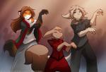 2017 adobe_photoshop_(artwork) anthro basitin bottomwear brown_body brown_fur canid canine clothed clothed_feral clothing colored conditional_dnp dancing digital_media_(artwork) dipstick_tail ears_back eyes_closed female feral fluffy fluffy_tail fox fur gloves_(marking) gradient_background group keidran laura_(twokinds) looking_at_viewer male mammal markings mrs._nibbly multicolored_body multicolored_fur multicolored_tail musical_note musical_symbol nickolai_alaric off_shoulder orange_body orange_fur pivoted_ears red_fox rodent sciurid simple_background skirt smile symbol tail tail_markings tan_body tan_fur thriller_(music_video) tom_fischbach tree_squirrel true_fox twokinds white_body white_fur