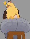 anthro antlers big_butt black_eyes blonde_hair bottomwear brown_antlers brown_body brown_fur brown_tail butt clothing female freckled_face freckles fur furniture grey_background hair horn huge_butt hyper hyper_butt looking_at_viewer looking_back looking_back_at_viewer low-angle_view pants red_nose short_tail simple_background sitting sitting_on_stool solo stool tail topwear two_tone_tail white_tail kevhypep deltarune undertale_(series) noelle_holiday deer lightner mammal new_world_deer reindeer 2025 digital_drawing_(artwork) digital_media_(artwork) hi_res