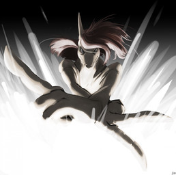 anthro black_background brown_hair female fingers gradient_background grey_body grey_skin hair light looking_at_viewer simple_background solo white_background fizzpop vekdle 2024 hi_res signature