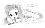 alloyrabbit cutie_mark dialogue earth_pony english_text equid equine female feral fluttershy_(mlp) friendship_is_magic group hair hasbro hooves horse long_hair lying mammal micro monochrome my_little_pony pony text vore