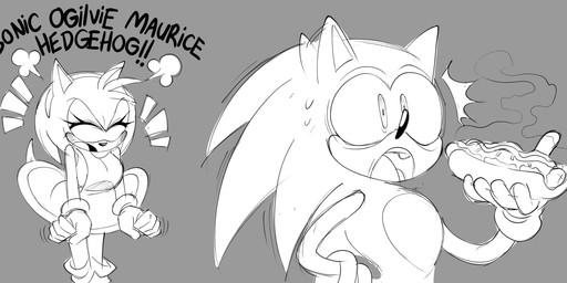 anthro chili_dog duo eyelashes eyes_closed female female_anthro fingers food grey_background holding_chili_dog holding_food holding_object hot_dog male male/female male_anthro open_mouth simple_background text wide_eyed animation_sensation sega sonic_the_hedgehog_(series) amy_rose sonic_the_hedgehog eulipotyphlan hedgehog mammal 2025 absurd_res digital_drawing_(artwork) digital_media_(artwork) hi_res monochrome