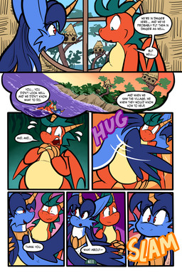 2_horns 6_panel_comic ambiguous_gender black_text blue_body blue_fur blue_hair blue_wings blush bodily_fluids cheek_tuft claws daww dialogue dot_pupils duo ellipsis eyebrows eyelashes facial_tuft feathers feral finger_claws fur green_eyes hair horn hug inside looking_pleasured motion_lines mouth_closed open_mouth open_smile orange_body page_number partially_submerged plant purple_text red_eyes scales sharp_teeth smile sound_effects speech_bubble sweat sweatdrop talking_to_another tears teeth text tongue toony tree tuft water white_sclera window wings yellow_text virmir mythology renbrand saida couatl dragon feathered_scalie feathered_snake mythological_creature mythological_scalie reptile scalie snake 2025 2:3 absurd_res comic english_text hi_res signature female_(lore) male_(lore)