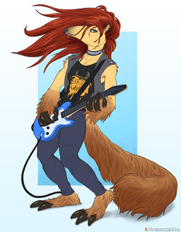 3_fingers 3_toes abstract_background anthro barefoot beard black_claws black_clothing black_shirt black_topwear blue_eyes bottomwear brown_body brown_fur brown_tail choker claws clothed clothing denim denim_bottomwear denim_clothing digitigrade ear_piercing electric_guitar facial_hair facial_piercing feet fingers front_view fully_clothed fur goatee grey_bottomwear grey_clothing grey_pants guitar hair holding_musical_instrument holding_object jeans jewelry long_claws long_hair long_tail male musical_instrument necklace nose_piercing nose_ring pants patreon_logo patreon_username piercing playing_music plucked_string_instrument red_hair ring_piercing septum_piercing shirt solo standing string_instrument tail tank_top text toe_claws toes topwear vest website_logo spelunker_sal patreon anteater mammal pilosan xenarthran 2020 better_version_at_source digital_media_(artwork) english_text full-length_portrait hi_res portrait