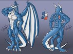 abs anthro back_spikes belly blue_body claws horn male membrane_(anatomy) membranous_wings muscular solo spikes spikes_(anatomy) tail white_body white_wings wings valensfd mythology vendragon dragon mythological_creature mythological_scalie scalie hi_res model_sheet