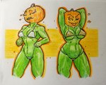 abs anthro athletic athletic_anthro athletic_female bedroom_eyes big_breasts bikini blush breasts butt clothed clothing curvy_anthro curvy_female curvy_figure duo dust eyelashes female female/female fingers fire fire_eyes food for_a_head fruit glistening glistening_eyes green_body half-closed_eyes hands_behind_head happy_halloween heart_symbol holidays hourglass_figure hourglass_figured_anthro hourglass_figured_female hourglass_figured_humanoid huge_breasts jack-o'-lantern looking_at_viewer narrowed_eyes navel non-mammal_breasts not_furry one_eye_closed open_mouth partially_clothed plant pulling_up pulling_up_bottomwear pumpkin pumpkin_head seducing_viewer seductive seductive_mouth simple_background smile string_bikini swimwear teeth thick_thighs tongue tongue_out two-piece_swimsuit voluptuous voluptuous_anthro voluptuous_female wide_hipped_anthro wide_hipped_female wide_hips davidson769 halloween canid elemental_creature elemental_humanoid flora_fauna ghost humanoid mammal object_head plant_humanoid spirit hi_res shaded traditional_media_(artwork)