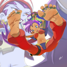 5_toes barefoot blue_eyes clothed clothing feet female foot_focus hair humanoid_pointy_ears melee_weapon not_furry pointy_ears purple_hair scimitar soles solo sword toes weapon scamwich shantae_(series) wayforward risky_boots shantae genie humanoid 1:1
