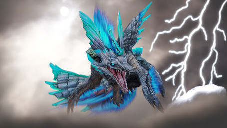 ambiguous_gender blue_body blue_eyes blue_feathers blue_scales claws cloud electricity feathers feral flying grey_body grey_scales horn light lightning looking_at_viewer open_mouth outside scales sharp_teeth sky solo sun sunlight tail teeth tongue wings a_bluejay capcom monster_hunter mythology dragon elder_dragon mythological_creature mythological_scalie scalie shantien 16:9 3d_(artwork) 4k absurd_res blender_(artwork) blender_cycles_(artwork) digital_media_(artwork) hi_res widescreen