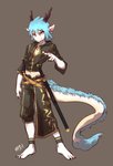 anthro barefoot blue_body blue_fur blue_hair clothed clothing feet fur grey_background hair horn jian male melee_weapon navel plantigrade scabbard short_hair simple_background solo standing sword tail text thick_tail toes weapon linlvjia asian_mythology east_asian_mythology mythology dragon eastern_dragon furred_dragon furred_scalie mythological_creature mythological_scalie scalie chinese_text full-length_portrait hi_res portrait signature