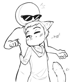 :3 anthro blush clothed clothing duo eyes_closed eyewear glasses hoodie hug inner_ear_fluff male simple_background smile text topwear tuft white_background conditional_dnp spartan8ter anon cassidy_(alec8ter) domestic_cat felid feline felis human mammal 2017 black_and_white digital_media_(artwork) english_text hi_res monochrome signature
