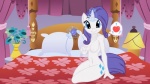 anthro anthrofied bed breasts condom cutie_mark dialogue female furniture hair heart_symbol horn inviting levitation looking_at_viewer magic mane nipples offering_condom pillow pose purple_hair question_mark sexual_barrier_device smile solo tail text unknown_artist friendship_is_magic hasbro my_little_pony mythology rarity_(mlp) equid equine mammal mythological_creature mythological_equine unicorn pictographics