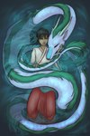 bestiality brown_hair clothed clothing coiling_around_body duo female feral floating fur green_body green_fur hair holding_face horn human_on_feral interspecies long_body male male/female water whiskers white_body peregr1ne ghibli mythology spirited_away chihiro_ogino haku_(spirited_away) dragon eastern_dragon human mammal mythological_creature mythological_scalie scalie 2:3 hi_res