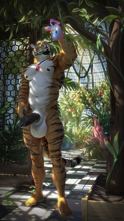 animal_genitalia animal_penis anthro balls biped black_penis dappled_light erection eyewear feet floor flower fur genitals glasses grass greenhouse humanoid_feet jewelry leaf male multicolored_body multicolored_fur navel necklace nipples nude orange_body orange_fur penis plant plantigrade solo standing striped_body striped_fur stripes tile tile_floor tree under_shade vines vivarium white_body white_fur mickey_the_retriever winterrock_(partran) partran_(tiger) felid feline mammal pantherine tiger 2020 4k 9:16 absurd_res hi_res