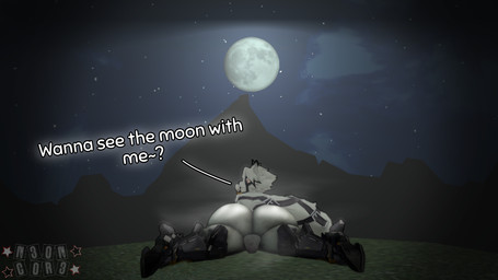 anthro balls butt fur genitals glowing glowing_eyes hair light male moon moonlight musk musky_balls musky_butt musky_penis night nude_male penis prosthetic prosthetic_leg prosthetic_limb red_eyes solo star tail text white_body white_fur white_hair white_text n30nc0r3 mihoyo zenless_zone_zero von_lycaon canid canine canis mammal thiren wolf 16:9 widescreen