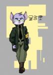 anthro armband biped boots cheek_tuft clothed clothing eyewear facial_tuft footwear fully_clothed fur glasses grey_body grey_fur male military_uniform necktie north_korea shoes solo text tuft uniform walking phabianart sek_studio squirrel_and_hedgehog mulmangcho mammal murid murine rat rodent absurd_res hi_res korean_text