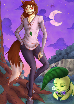 5_fingers beard bodily_fluids brown_body brown_fur brown_hair bubble clothed clothing crescent_moon crossgender cursed dipstick_tail eyes_closed eyewear facial_hair fingers footwear fur goggles green_body hair hand_in_pocket leaf markings moon multicolored_tail night outside plant pockets red_eyes shoes sky sleeping snot snot_bubble star starry_sky tail tail_markings tree unknown_artist unknown_artist_signature nintendo pokemon spice_and_wolf holo_(spice_and_wolf) animal_humanoid canid canid_humanoid canine canine_humanoid chikorita fox_humanoid generation_2_pokemon humanoid mammal mammal_humanoid pokemon_(species) absurd_res hi_res signature source_request