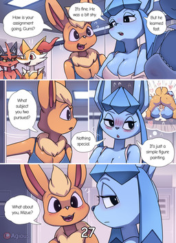 anthro anthrofied bed blush bodily_fluids bra breasts clothing cum dialogue duo_focus electronics female furniture genital_fluids genitals group happy happy_sex male open_mouth penetration pokemorph saliva sex sky spread_legs spreading tail tail_motion tailwag text underwear vaginal vaginal_penetration vulva wall_(structure) agious nintendo pokemon gumi_(agious) haru_(agious) braixen eevee eeveelution flareon generation_1_pokemon generation_4_pokemon generation_6_pokemon generation_7_pokemon glaceon pokemon_(species) torracat vaporeon 2026 comic digital_drawing_(artwork) digital_media_(artwork) english_text hi_res shaded