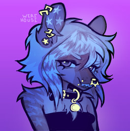anthro blue_body blue_fur female fur gold_(metal) markings piercing solo star star_(marking) werehouse altayr aardwolf hyena mammal hi_res nonbinary_(lore) trans_(lore)
