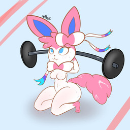 anthro anthrofied bodily_fluids breasts exercise female nude pokemorph pose solo sweat thick_thighs weightlifting workout pixyfox23 nintendo pokemon eeveelution generation_6_pokemon pokemon_(species) sylveon 1:1 hi_res pinup