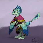 4_ears anthro blue_body blue_feathers clothing countershading digitigrade feathered_crest feathered_wings feathers female green_body green_eyes head_crest jewelry multi_ear poncho winged_arms wings amarynceus gyrotech luvashi avali avian 1:1 absurd_res hi_res