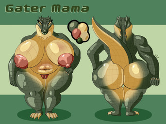 anthro areola big_breasts big_butt biped breasts butt female female_anthro genitals green_body huge_breasts huge_butt humanoid_genitalia humanoid_vulva lips mature_female nipples non-mammal_breasts non-mammal_nipples plump_labia scales thick_lips thick_thighs vulva yellow_body yellow_eyes yellow_underbelly infinityartistix alligator alligatorid crocodilian reptile scalie hi_res model_sheet