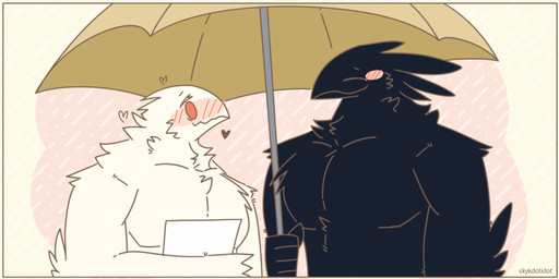5_fingers anthro black_body blush blush_lines closed_smile duo fingers front_view full-face_blush heart_symbol holding_object holding_umbrella looking_at_another male mouth_closed muscular muscular_anthro muscular_male nude nude_anthro nude_male simple_background smile smiling_at_another tan_background tan_body text umbrella skykdotidot abby_(pegu2726) azure_(pegu2726) avian 2024 2:1 artist_name digital_drawing_(artwork) digital_media_(artwork) half-length_portrait hi_res portrait