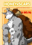 2013 abs anthro athletic bear biceps big_muscles black_eyes black_nose brown_body brown_fur butt canid canine canis comic dialogue duo english_text facial_markings fur grey_body grey_fur hair head_markings hi_res honey_x_scars interspecies juuichi_mikazuki looking_back male mammal markings morenatsu muscular muscular_male nipples nude pecs pose scar sitting ten_kodori text toratora ursine wolf yellow_eyes