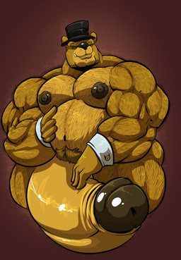 anthro arm_hair belly belly_hair big_belly big_muscles big_penis black_nose blue_eyes body_hair chest_hair clothing erection facial_hair fur genitals hand_on_belly happy_trail hat headgear headwear huge_muscles huge_penis hyper hyper_genitalia hyper_penis leg_hair male musclegut muscular muscular_male navel nipples pecs penis solo top_hat yellow_body yellow_fur bobert five_nights_at_freddy's scottgames golden_freddy_(fnaf) bear mammal 2018 hi_res