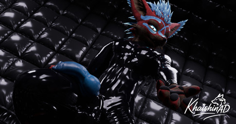 abs animal_genitalia animal_penis anthro armwear balls beckoning black_latex blue_body blue_eyes blue_fur blue_penis brown_body brown_fur brown_sheath canine_genitalia canine_penis clothed clothing erection fur genitals gesture glistening glistening_body hair inviting latex latex_armwear latex_clothing latex_legwear latex_skinsuit legwear looking_at_viewer male multicolored_body multicolored_fur multicolored_hair muscular muscular_male padded_room penile penis red_body red_fur reflection sheath skinsuit solo tail tight_clothing khaishin isaacjexo jex rexouium 256:135 3d_(artwork) 4k absurd_res digital_media_(artwork) hi_res