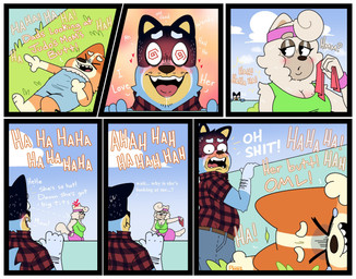 3_fingers 4_fingers accessory age_difference angry anthro arm_hair arm_tuft asking asking_self bare_shoulders barefoot bent_arm big_breasts big_eyes big_mouth_(anatomy) biped black_ears black_eyes black_nose blue_clothing blue_dress blue_eyebrows blue_sky blush blush_lines blushing_profusely bodily_fluids body_blush body_hair breast_blush breasts bulging_eyes cheek_tuft cleavage closed_frown clothed clothed_anthro clothed_female clothed_male clothing cloud cross-popping_vein day dialogue dress drooling elbow_tuft ellipsis extended_arm eyebrows eyelashes eyes_closed eyeshadow facial_tuft fangs feet female fence fingers fluffy frilly frilly_clothing frilly_dress frown fully_clothed fully_clothed_anthro fully_clothed_female fur fur_tuft gesture glistening glistening_eyelids glistening_eyes gloves_(marking) gradient_background grass green_clothing green_shirt green_topwear grey_eyebrows grey_eyeshadow group half-closed_eyes hand_gesture hand_on_hip hand_on_own_hip head_tuft head_turned headband heart_eyes heart_symbol hearts_around_head high-angle_view holding_object holding_rag humanoid_hands infatuation iris larger_male laugh leaning leaning_forward leg_markings leggings legwear light_body light_fur long_eyelashes looking_at_another looking_at_viewer looking_back lying lying_on_grass makeup male markings mature_anthro mature_female mature_male mole_(marking) mole_on_breast monotone_tail mouth_closed multicolored_body multicolored_clothing multicolored_fur multicolored_shirt multicolored_topwear name_drop name_in_dialogue narrowed_eyes neck_tuft nervous nervous_sweat no_pupils older_female older_male on_back open_mouth open_smile orange_body orange_ears orange_fur outside pattern_clothing pattern_shirt pattern_topwear pink_blush pink_clothing pink_headband pink_leggings pink_legwear pink_tongue pink_wrist_warmers plaid plaid_clothing plaid_shirt plaid_topwear plant plantigrade pointing pointy_ears prick_ears profanity pseudo_hair question rag red_heart round_eyes saliva shirt shoulder_tuft shrub simple_background size_difference sky sleeveless_clothing sleeveless_shirt sleeveless_topwear smaller_female smile smiling_at_viewer snout socks_(marking) spiral spiral_eyes standing sweat sweatdrop sweaty_arms sweaty_body sweaty_face tail talking_to_self tan_inner_ear teeth text thick_eyebrows thick_thighs tongue tongue_out topwear trio tuft two_tone_body two_tone_clothing two_tone_fur two_tone_shirt two_tone_topwear whisker_spots white_body white_breasts white_cloud white_ears white_eyebrows white_fur white_markings white_sclera white_tail white_text wide_eyed wide_hipped_anthro wide_hipped_female wide_hips wrist_warmers yellow_body yellow_fur yellow_inner_ear young young_anthro young_female younger_female pandzart bluey_(series) bandit_heeler bingo_heeler wendy_(bluey) australian_cattle_dog canid canine canis cattledog chow_chow domestic_dog herding_dog mammal pastoral_dog spitz 2024 artist_name comic digital_drawing_(artwork) digital_media_(artwork) english_text hi_res daughter_(lore) father_(lore) parent_(lore)