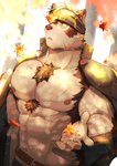 5_fingers abs accessory anthro black_clothing clothed clothing coat_cape falling_leaves fingers fur grey_body grey_fur headband leaf male muscular muscular_anthro muscular_male nipples one_eye_closed open_mouth pecs scar shadow solo crowxxxxxxxxxx lifewonders tokyo_afterschool_summoners horkeu_kamui_(tas) canid canine canis mammal wolf hi_res