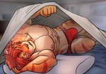 abs anthro bed blush bulge furniture male muscular muscular_anthro muscular_male nipples pecs solo wolfmanwilk lifewonders tokyo_afterschool_summoners nomad_(tas) felid mammal pantherine tiger