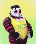 anthro balls big_balls bodily_fluids bulge dripping genital_fluids genitals huge_balls male precum precum_drip solo wet zopanda zop bear felid giant_panda mammal pantherine tiger hi_res