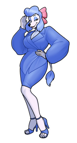 accessory anthro blue_hair bow_ribbon breasts clothing feet female footwear hair hair_accessory hair_bow hair_ribbon hand_on_hip high_heels ribbons shoes smile solo white_body blazbaros disney oliver_and_company georgette_(disney) canid canine canis domestic_dog mammal poodle 2026 hi_res