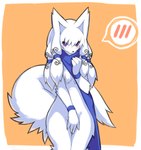 blue_eyes blush canine covering covering_self dialog embarrassed female fluffy fox fur hybrid scarf solo text white_fur wkar wolf
Rating: Questionable
Score: 4
User: DragonRanger
Date: November 27, 2010