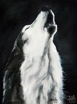 ambiguous_gender black_body black_fur eyes_closed fangs feral fur howl open_mouth solo teeth white_body white_fur kola_(artist) canid canine mammal 2013 artist_name dated traditional_media_(artwork)