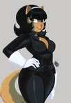 anthro black_hair clothing female gloves green_eyes hair handwear jumpsuit skinsuit solo tight_clothing white_clothing white_gloves white_handwear tovio_rogers nickelodeon t.u.f.f._puppy kitty_katswell domestic_cat felid feline felis mammal 2020 hi_res