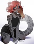 ambiguous_gender anthro bodily_fluids clothed clothing femboy fur male male/ambiguous saliva simple_background smile solo gekko-seishin nightshade_(kittyprint) felid mammal pantherine snow_leopard digital_media_(artwork) hi_res