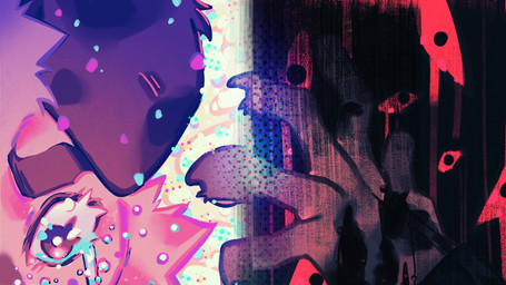 5_fingers anthro black_body black_eyes black_fur blood_tears bodily_fluids crying fingers floppy_ears fur male red_sclera solo tears white_body white_fur hemuchang shin_(hemuchang) canid canine canis domestic_dog mammal 16:9 2022 hi_res widescreen